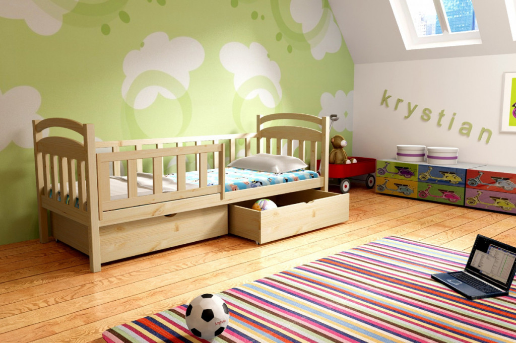 Dětská postel se zábranou EMANUEL PINE vč. roštu Barva: dub, Rozměr: 80 x 180 cm