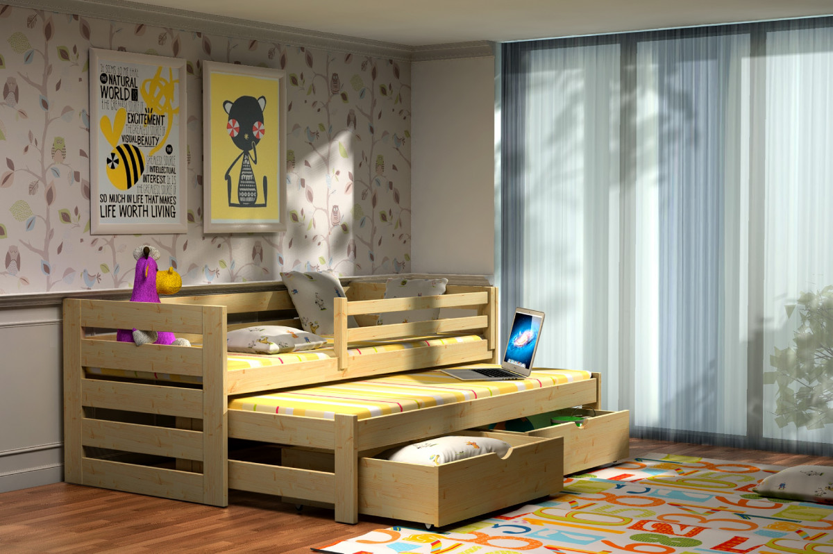 Dětská postel s přistýlkou MONIKA PINE vč. roštů Barva: šedá, Rozměr: 80 x 180 cm