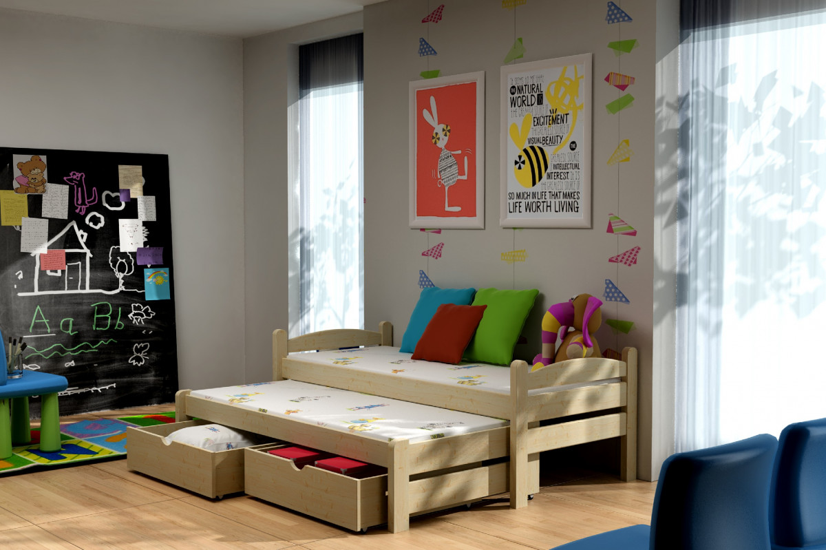 Dětská postel s přistýlkou MAXIM PINE vč. roštů Barva: šedá, Rozměr: 80 x 180 cm