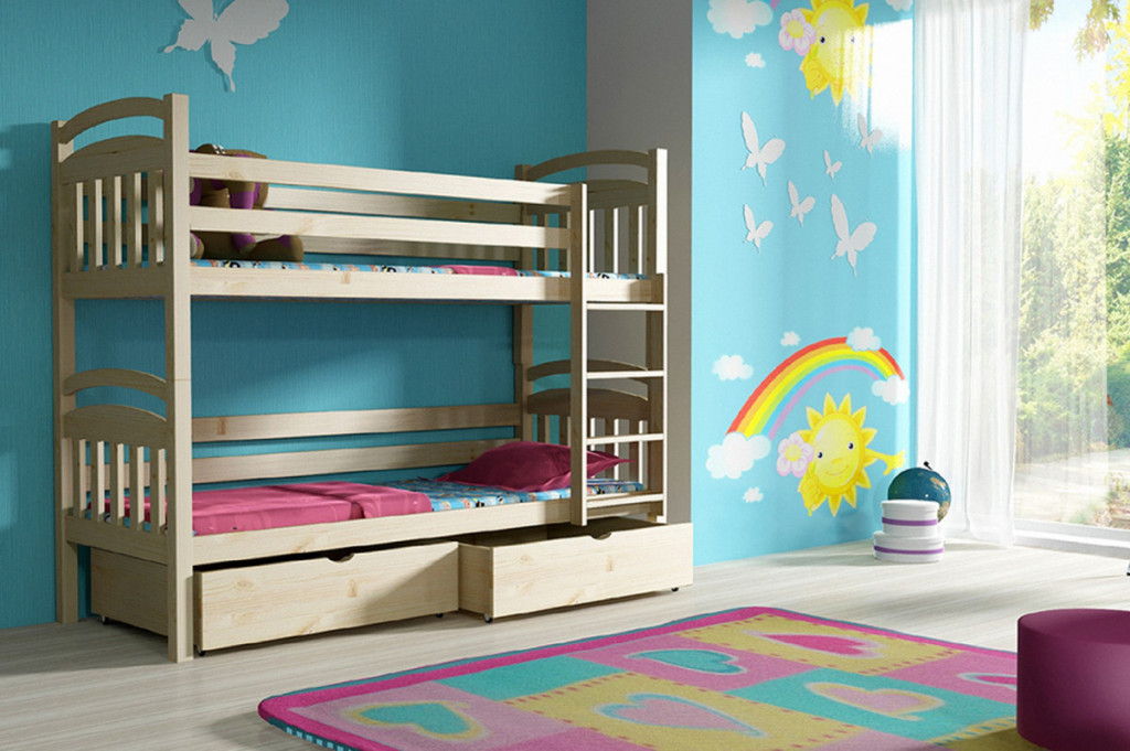 Patrová postel BRUNO PINE vč. roštů Barva: surové dřevo, Rozměr: 90 x 200 cm, Zásuvky: ano