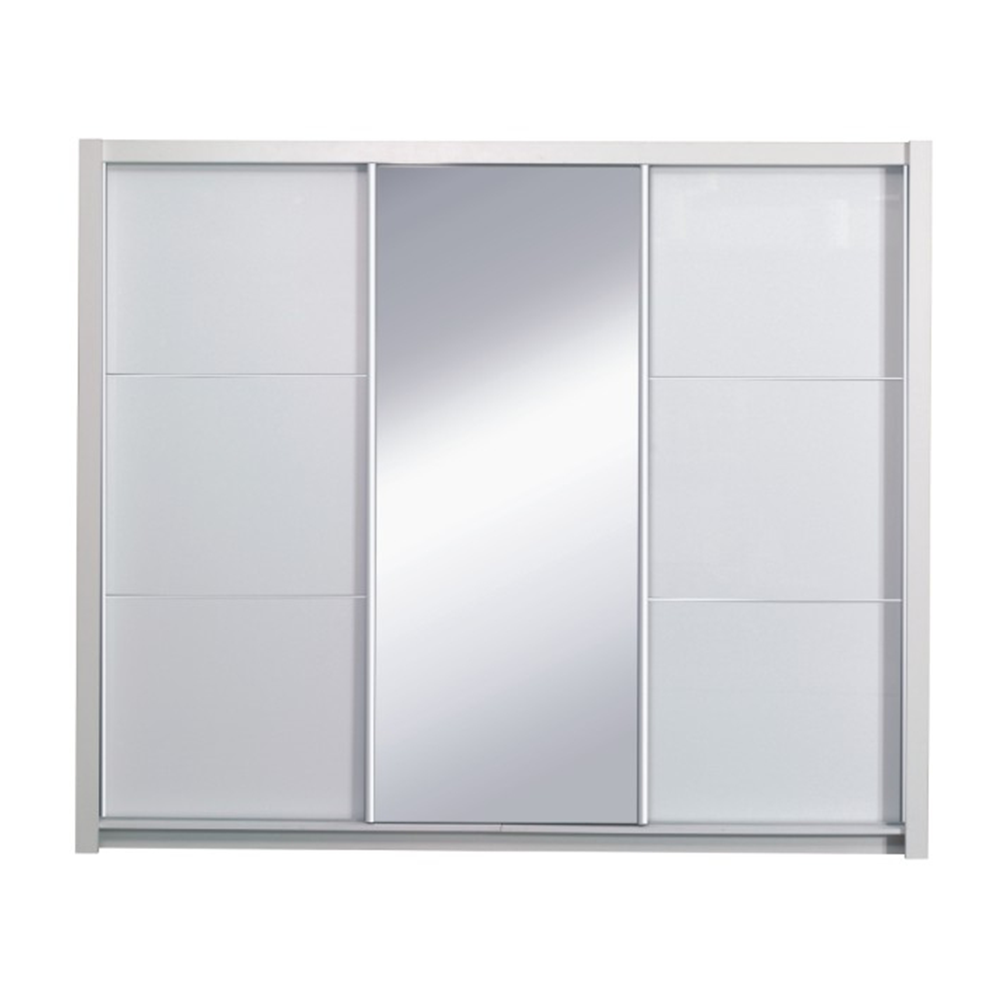 Skříň s posuvnými dveřmi, bílá / vysoký bílý lesk ASIENA Šířka: 208 cm