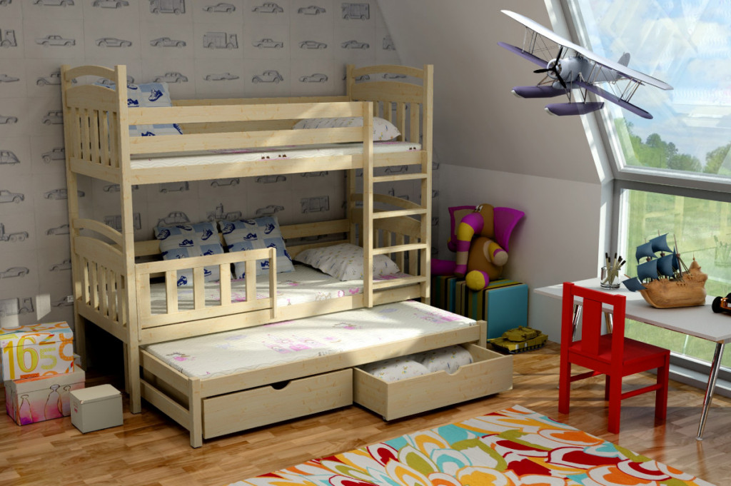 Patrová postel s přistýlkou a zábranou SAMUEL PINE vč. roštů Barva: šedá, Rozměr: 90 x 200 cm