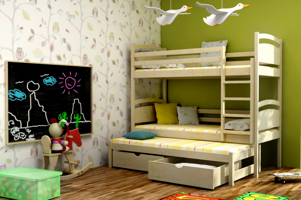 Patrová postel s přistýlkou DENISA PINE vč. roštů Barva: dub, Rozměr: 80 x 180 cm