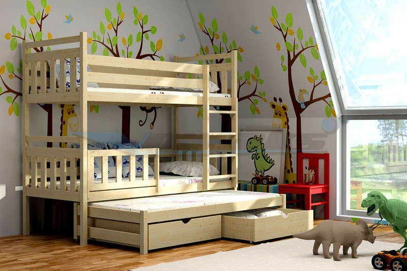 Patrová postel s přistýlkou ZITA PINE vč. roštů Barva: růžová, Rozměr: 80 x 180 cm