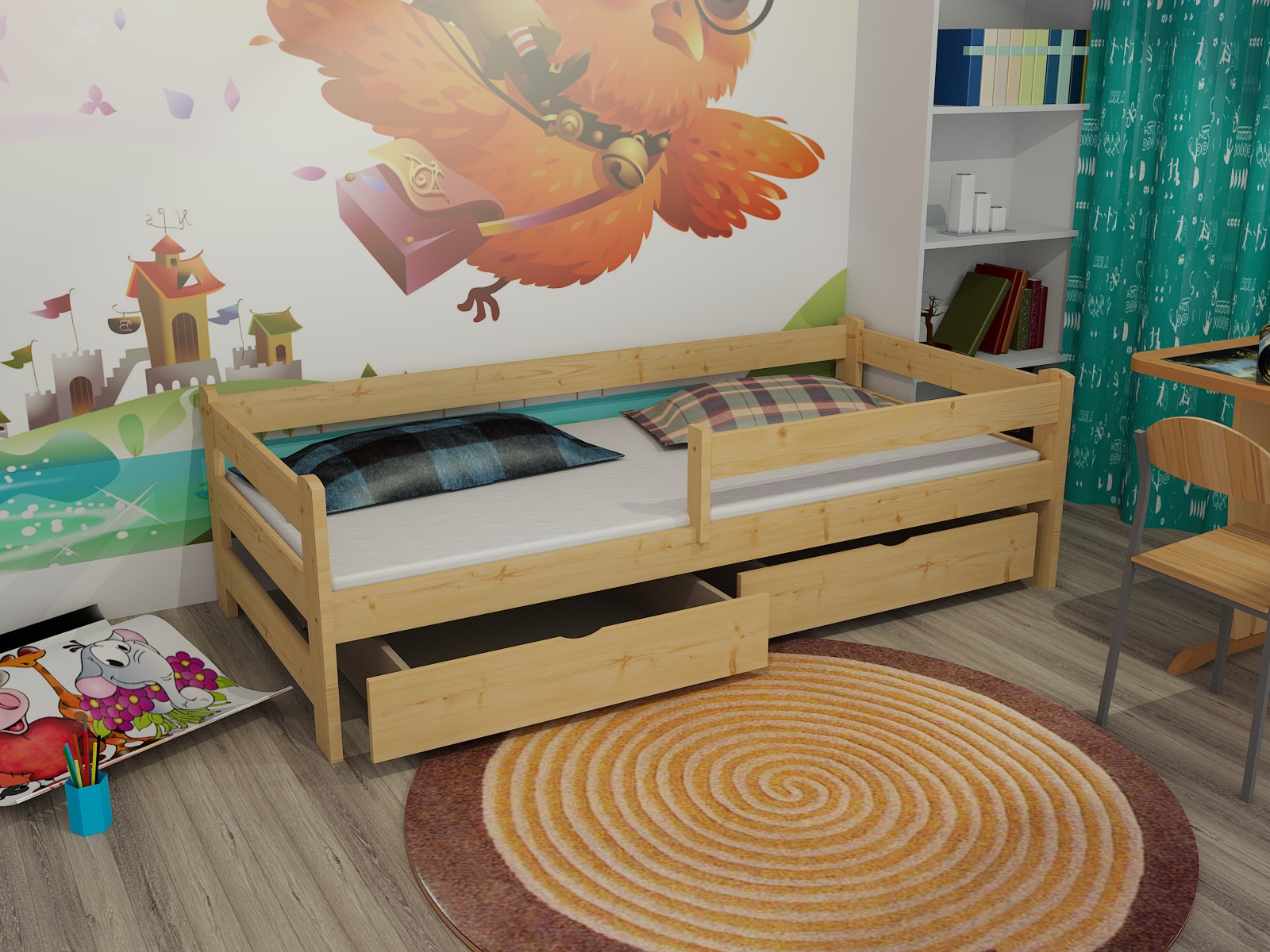 Dětská postel se zábranou WOODY PINE vč. roštu Barva: šedá, Rozměr: 80 x 180 cm