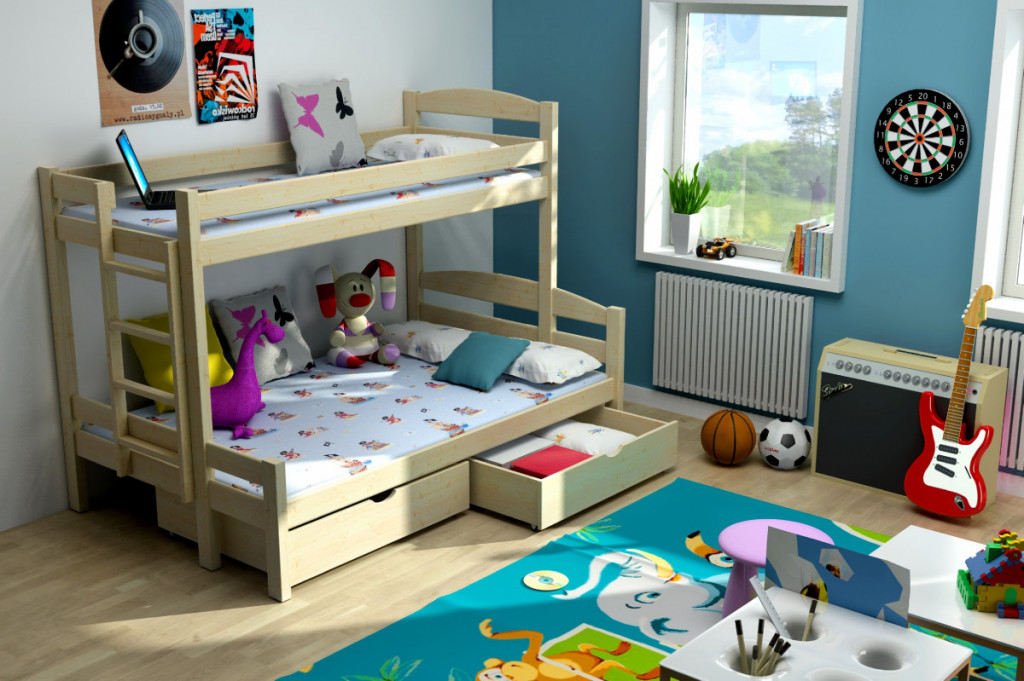 Patrová postel s rozšířeným spodním lůžkem LUKA PINE vč. roštů Barva: šedá, Rozměr: 80/140 x 200 cm, Varianta: vpravo