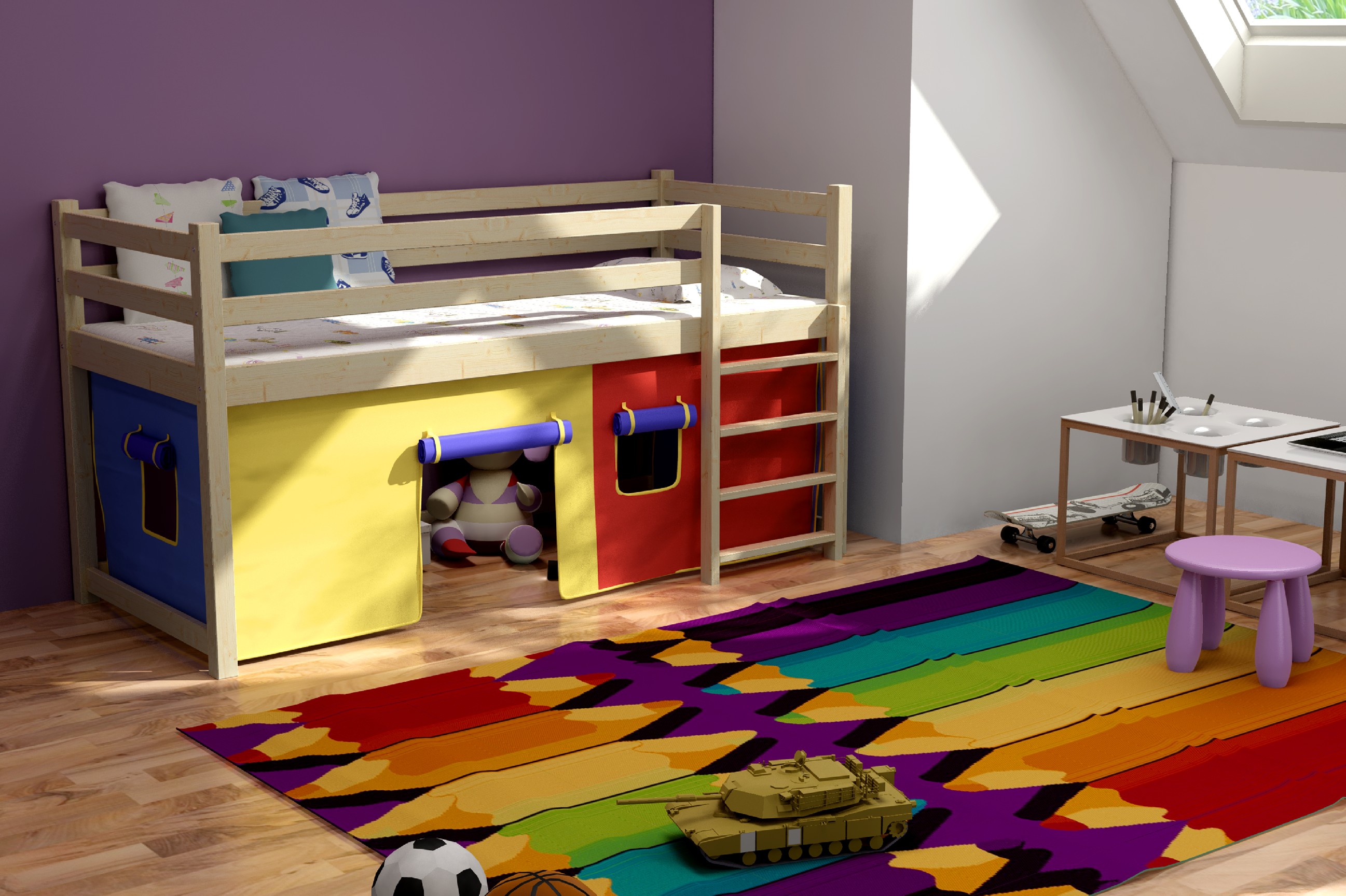Patrová postel MARINA PINE vč. roštu Barva: bezbarvý lak, Rozměr: 80 x 180 cm