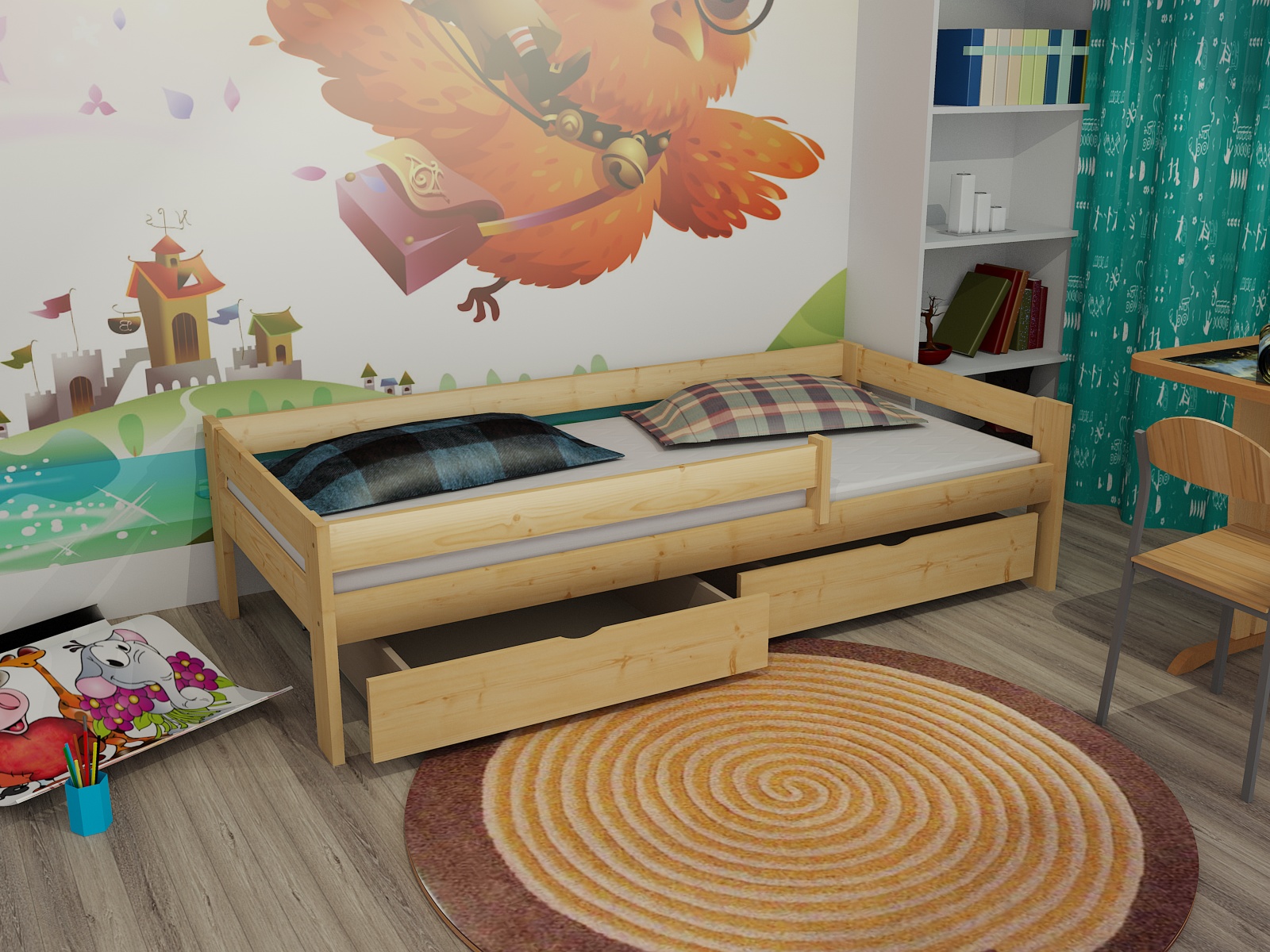 Dětská postel se zábranou DOMINIK PINE vč. roštu Barva: šedá, Rozměr: 90 x 200 cm