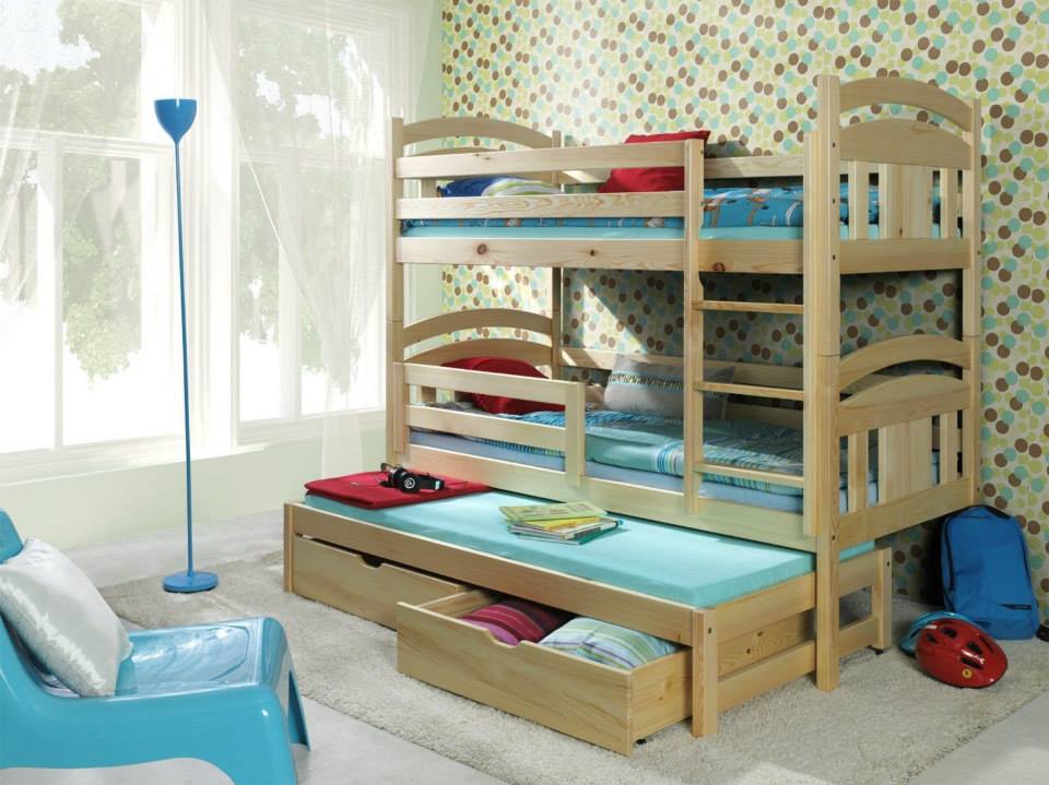 Patrová postel s přistýlkou a zábranou IZA PINE vč. roštů Barva: bezbarvý lak, Rozměr: 80 x 180 cm
