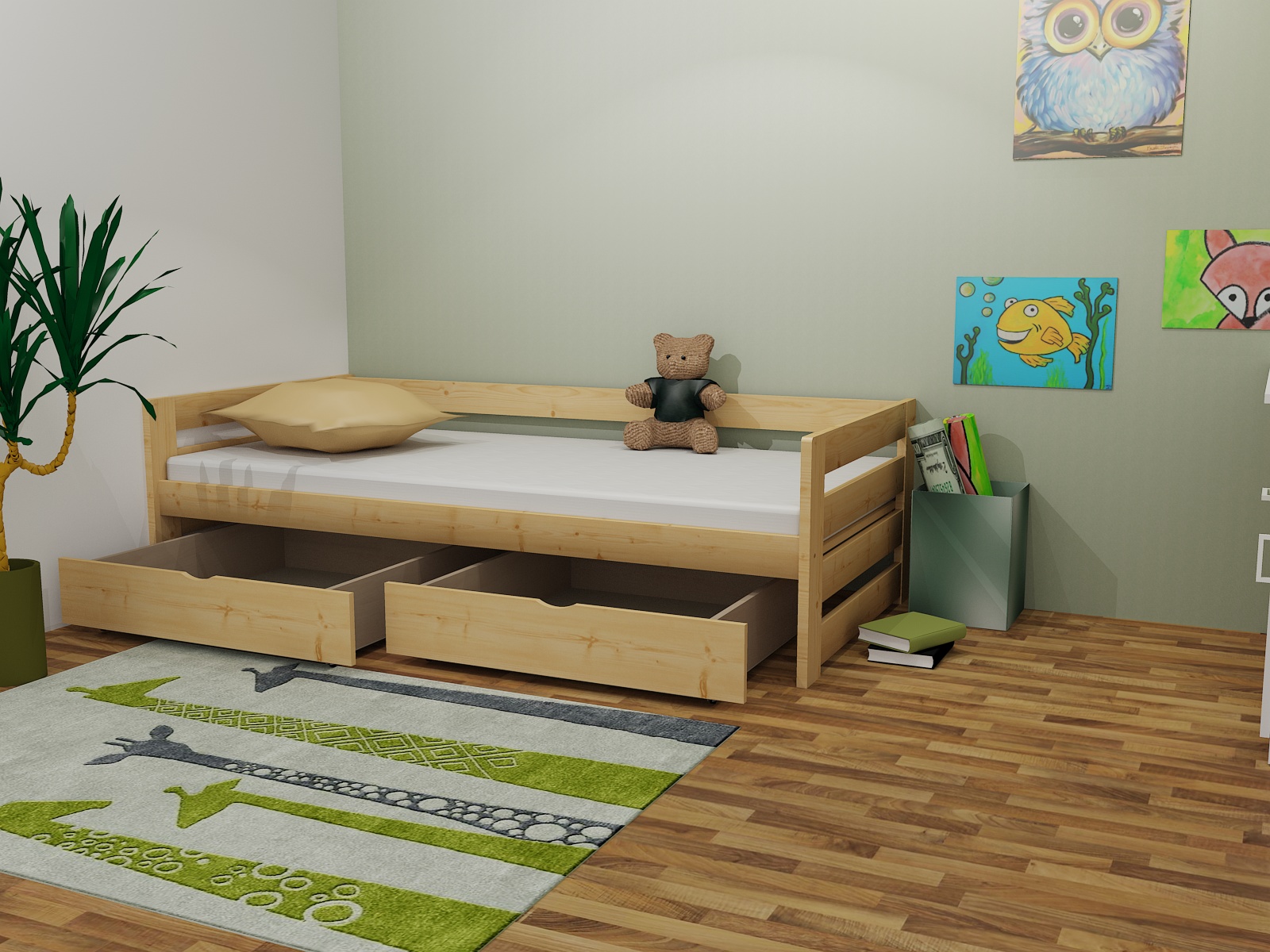 Dětská postel REMI PINE vč. roštu Barva: bezbarvý lak, Rozměr: 80 x 180 cm