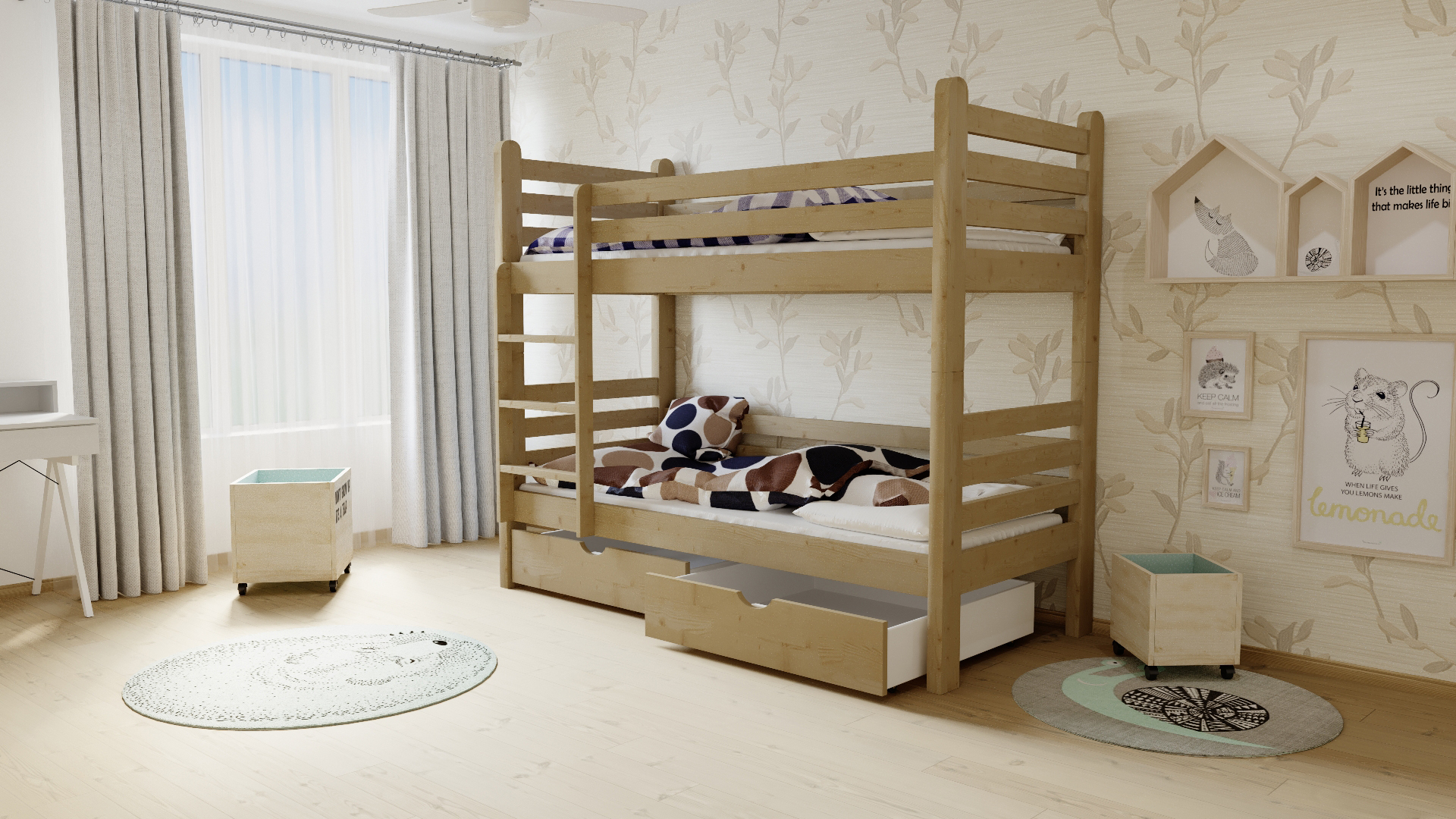 Patrová postel SUSSI PINE vč. roštů Barva: dub, Rozměr: 90 x 200 cm