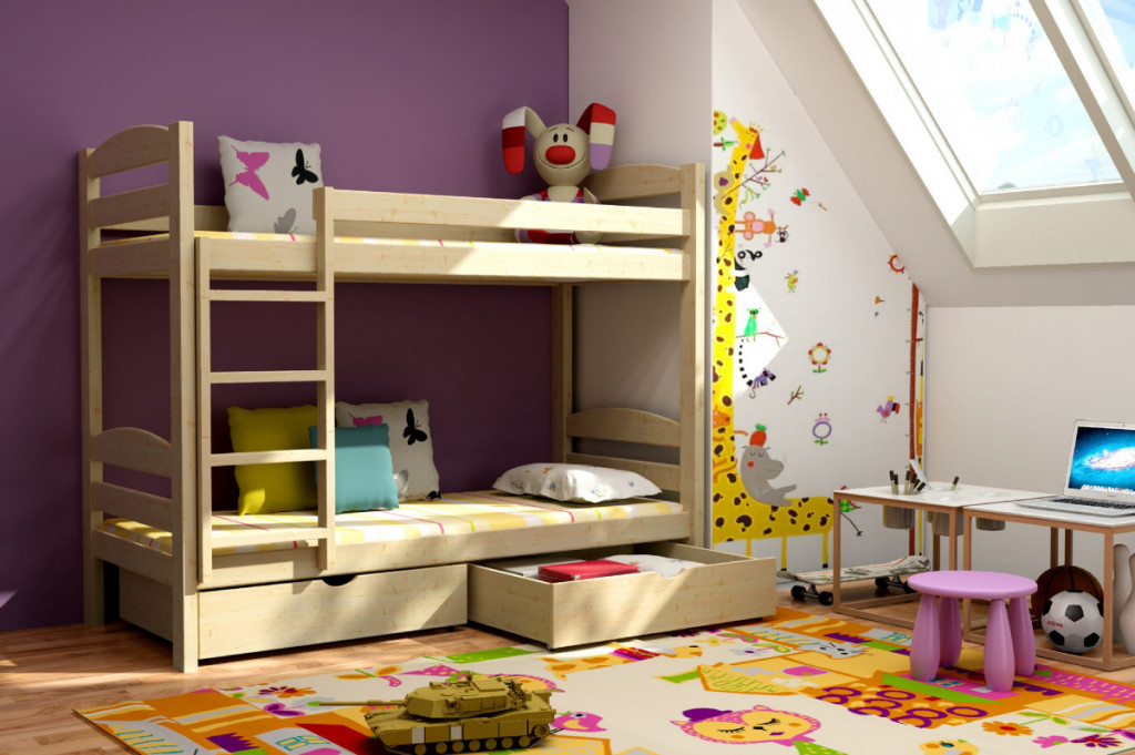 Patrová postel ADRIANA PINE vč. roštů Barva: surové dřevo, Rozměr: 80 x 180 cm