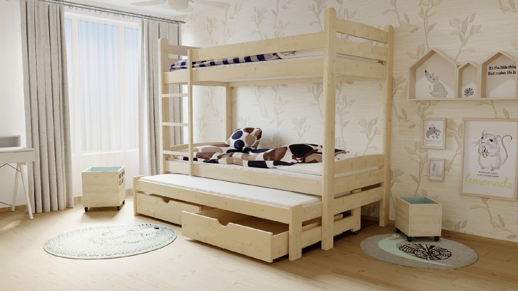Patrová postel s přistýlkou CEZAR PINE vč. roštů Barva: růžová, Rozměr: 80 x 180 cm