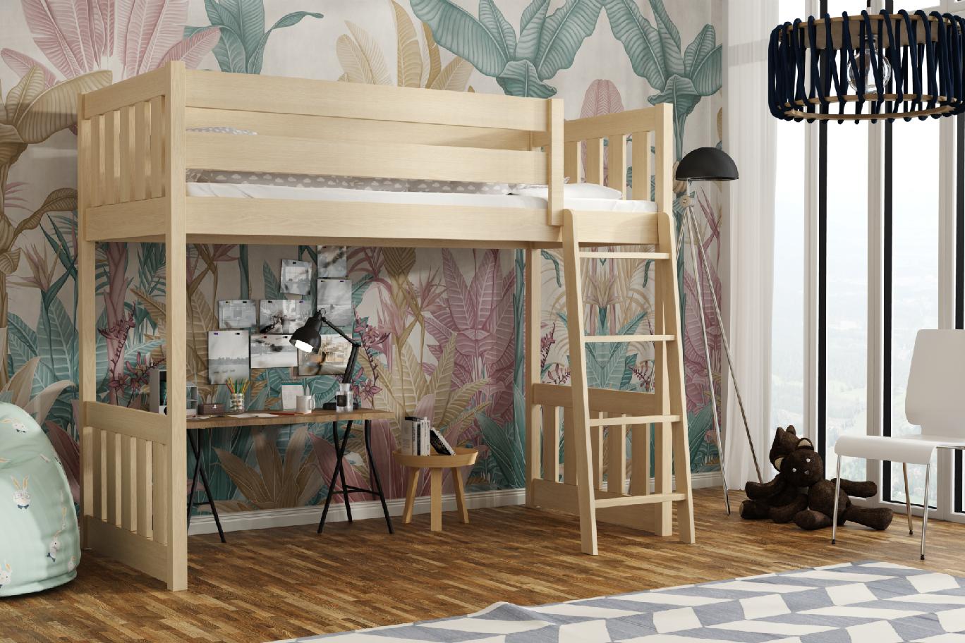 Patrová postel RAFI PINE vč. roštů Barva: surové dřevo, Rozměr: 90 x 200 cm