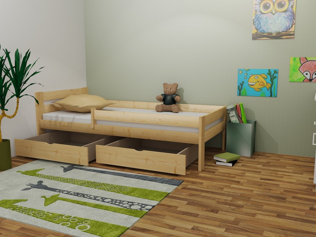 Dětská postel se zábranou ASHLEY PINE vč. roštu Barva: šedá, Rozměr: 90 x 200 cm