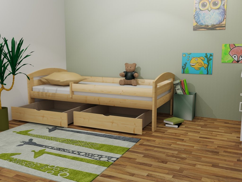 Dětská postel ANDY PINE se zábranou vč. roštu Barva: šedá, Rozměr: 80 x 180 cm