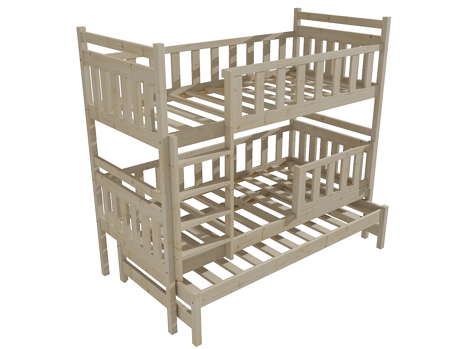Patrová postel s výsuvnou přistýlkou ZACHARY se zábranou Barva: surové dřevo, Rozměr: 80 x 180 cm, Prostor mezi lůžky: 80 cm