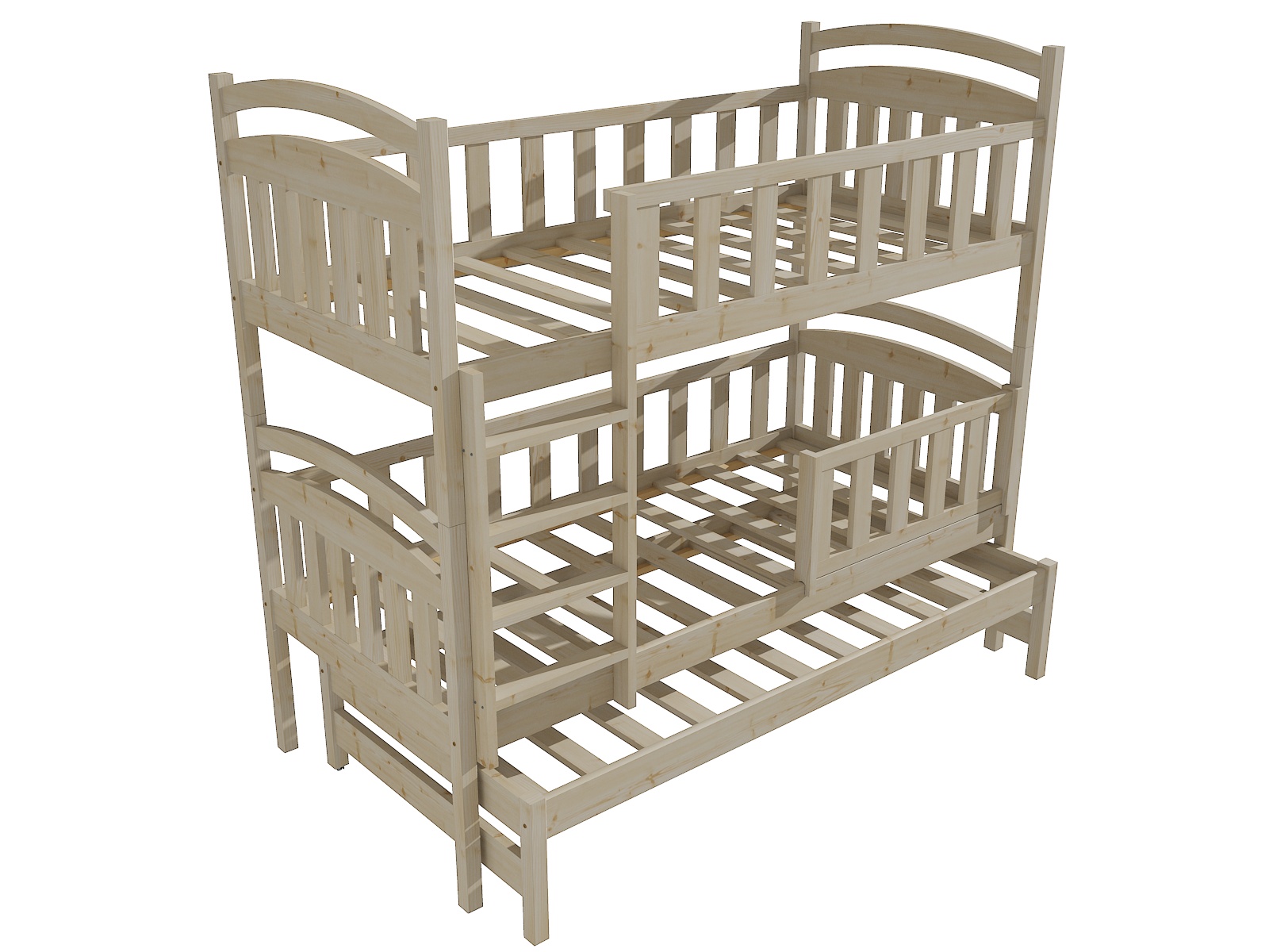 Patrová postel s výsuvnou přistýlkou CAROLINE se zábranou Barva: surové dřevo, Rozměr: 80 x 180 cm, Prostor mezi lůžky: 80 cm