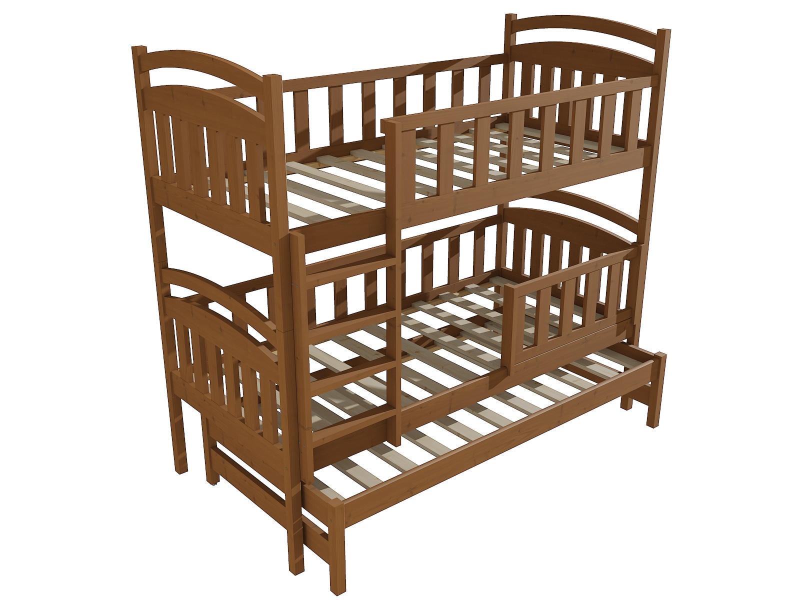 Patrová postel s výsuvnou přistýlkou CAROLINE se zábranou Barva: moření dub, Rozměr: 80 x 180 cm, Prostor mezi lůžky: 80 cm