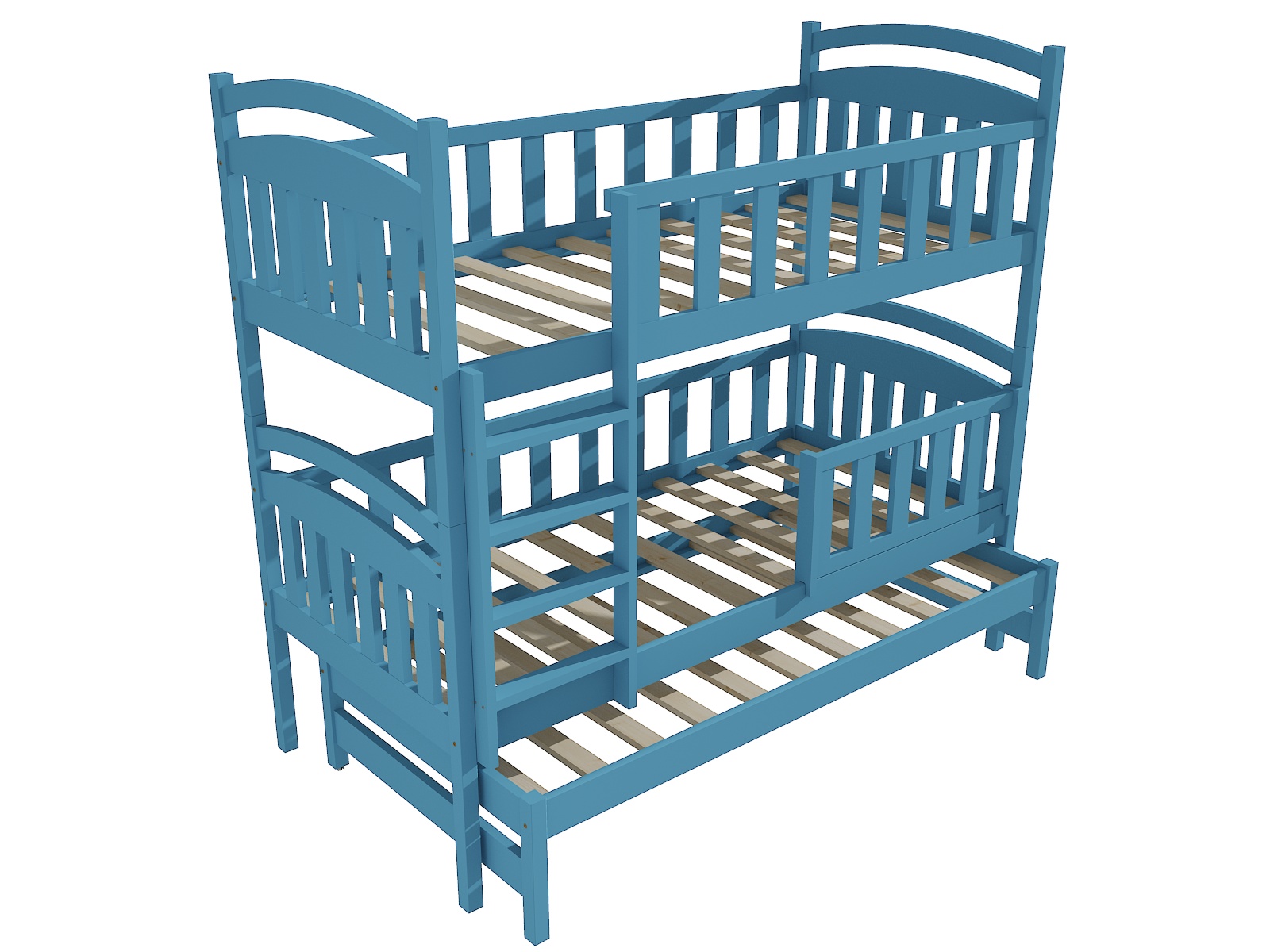 Patrová postel s výsuvnou přistýlkou CAROLINE se zábranou Barva: barva modrá, Rozměr: 80 x 180 cm, Prostor mezi lůžky: 80 cm