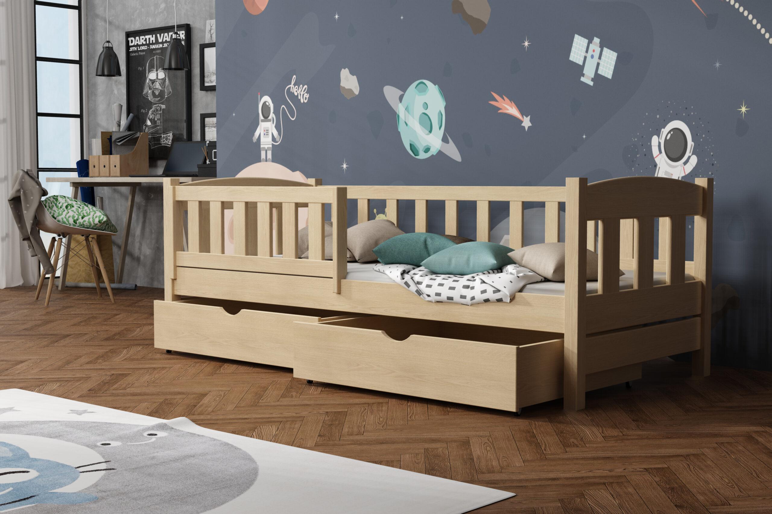 Dětská postel BELA KIDBED ONE ze dřeva + rošt Barva: dub, Rozměr: 80 x 200 cm, Zásuvky: ano