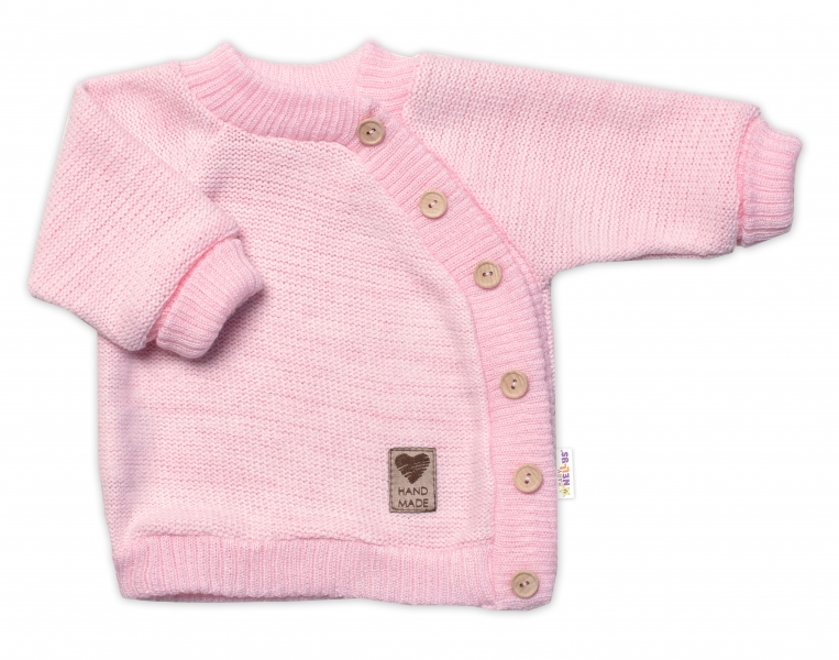 Dětský pletený svetřík s knoflíčky, zap. bokem, Hand Made Baby Nellys, růžový Velikost koj. oblečení: 68-74 (6-9m)