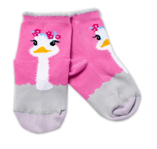 Baby Nellys Bavlněné ponožky Pštros - tmavě růžové Velikost koj. oblečení: 104-116 (4-6r)