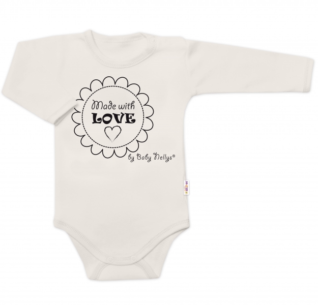 Body dlouhý rukáv Made with love, Baby Nellys, béžové Velikost koj. oblečení: 80 (9-12m)