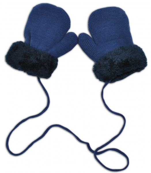 Zimní kojenecké rukavičky s kožíškem - se šňůrkou YO - jeans/granátový kožíšek Velikost koj. oblečení: 98-104 (2-4r)