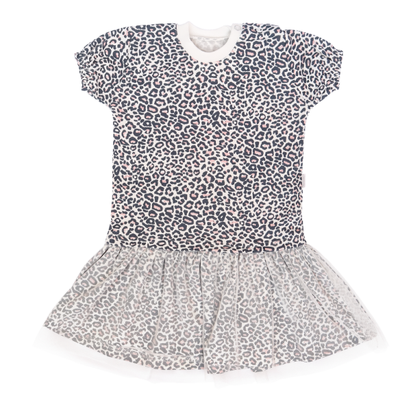 Mamatti Kojenecké šaty s tylem, kr. rukáv, Gepardík, bílé se vzorem Velikost koj. oblečení: 74 (6-9m)