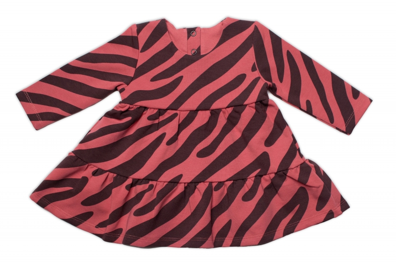 Dívčí bavlněné šaty Mrofi, Helen - cihlově červená s černými pruhy Velikost koj. oblečení: 80 (9-12m)