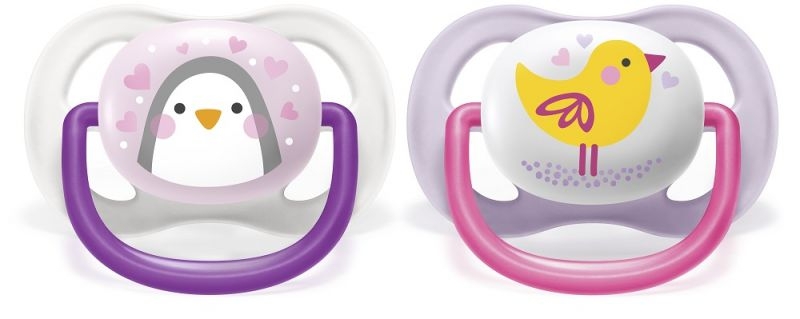 AVENT Dudlík Ultra Air Animals, 0-6m - Ptáček/tučňák, lila