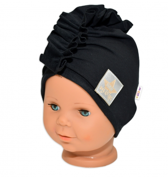 Baby Nellys Jarní/podzimní bavlněná čepice - turban, černá, 68/74 Velikost koj. oblečení: 68-74 (6-9m)