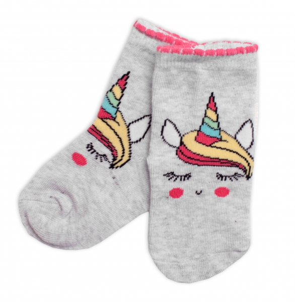 Dětské bavlněné ponožky Jednorožec - šedé Velikost koj. oblečení: 23-26