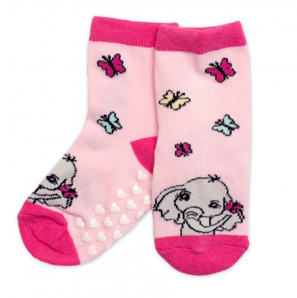 Dětské ponožky s ABS Slůně - růžové Velikost koj. oblečení: 23-26