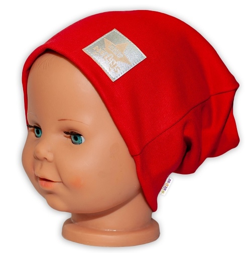 Baby Nellys Hand Made Dětská funkční čepice s dvojitým lemem - červená Velikost koj. oblečení: 98 (2-3r)