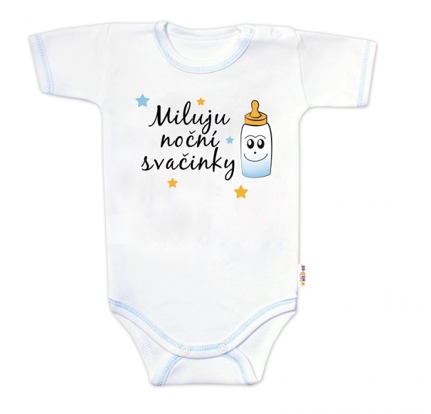 Body krátký rukáv s vtipným textem Baby Nellys, Miluju noční svačinky, kluk Velikost koj. oblečení: 62 (2-3m)