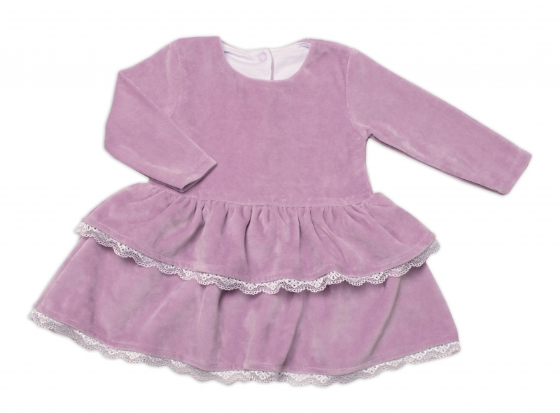 Dívčí velurové šaty Olivie s krajkou Mrofi, lila Velikost koj. oblečení: 74 (6-9m)