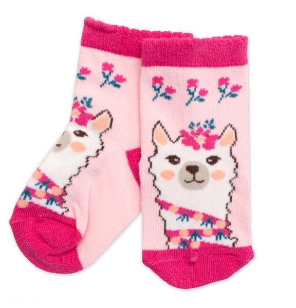 Dětské bavlněné ponožky Lama - růžové Velikost koj. oblečení: 23-26