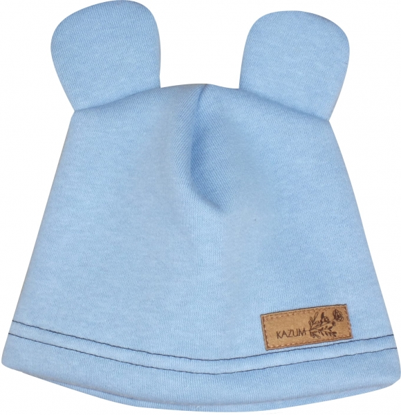 Teplá dětská čepice Kazum, bavlněná s oušky, modrá Velikost koj. oblečení: 80-86 (12-18m)