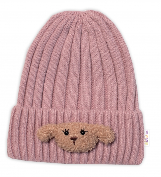 Dětská zimní čepice Bear, Baby Nellys - pudrově růžová, vel. 48-54 cm Velikost koj. oblečení: 98-104 (2-4r)