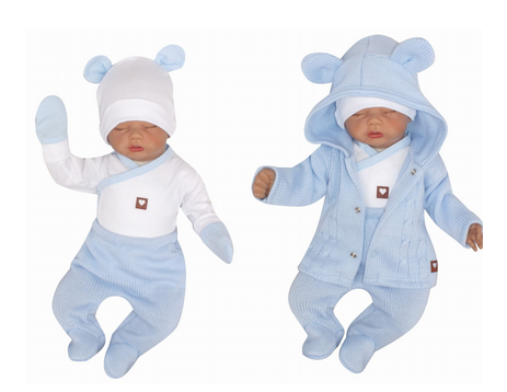 Z&amp;Z 5-dílná kojenecká soupravička pletená do porodnice - modrá, bílá Velikost koj. oblečení: 50 (0-1m)