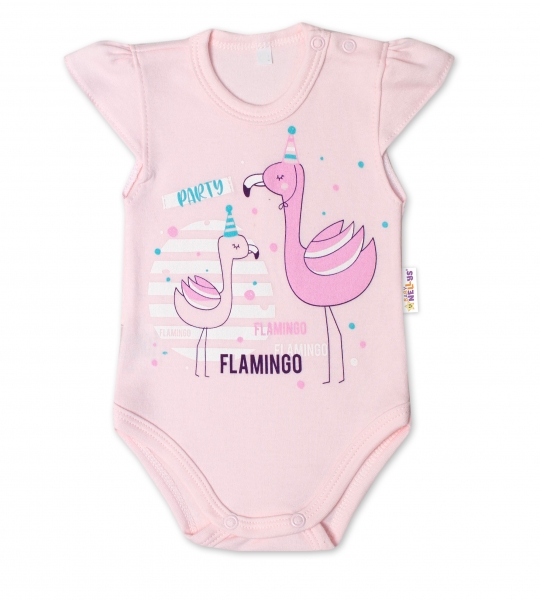 Baby Nellys Bavlněné kojenecké body, kr. rukáv, Flamingo - sv. růžové Velikost koj. oblečení: 56 (1-2m)