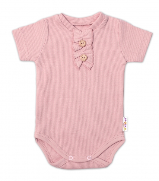 Baby Nellys Kojenecké žebrované body s knoflíčky kr. rukáv, Girl - pudrové Velikost koj. oblečení: 74 (6-9m)