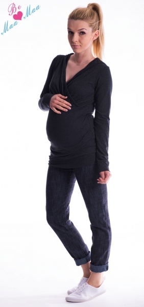 Be MaaMaa Těhotenská mikina s kapucí OLINA - černá Velikosti těh. moda: L/XL