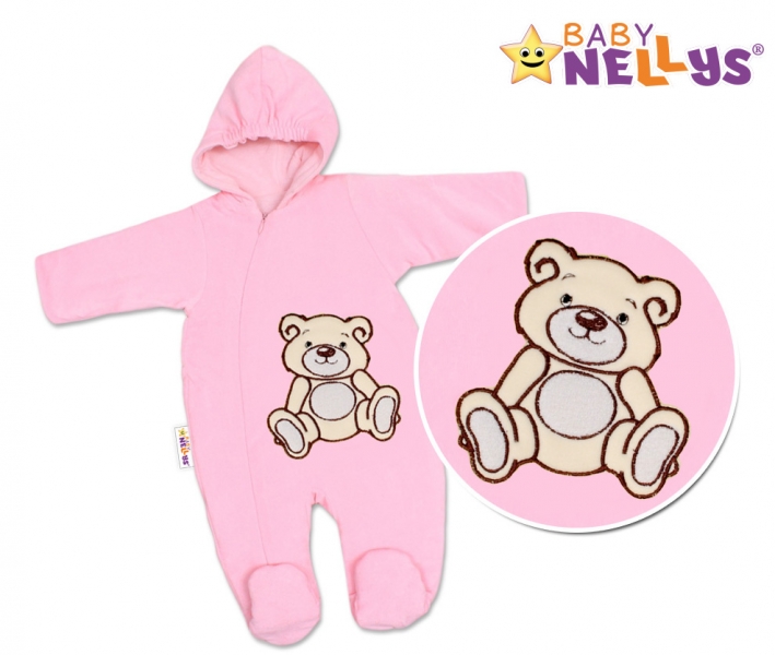 BABY NELLYS Zimní kombinézka/overálek Teddy Bear - růžová Velikost koj. oblečení: 56 (1-2m)