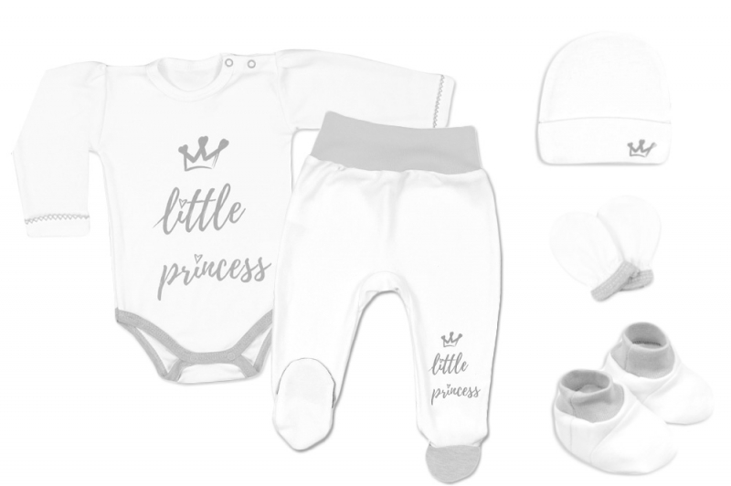 5-ti dílná soupravička do porodnice Little Princess - bílá Velikost koj. oblečení: 56 (1-2m)