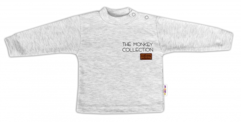 Baby Nellys Bavlněné tričko dlouhý rukáv Monkey - sv. šedý melírek Velikost koj. oblečení: 86 (12-18m)