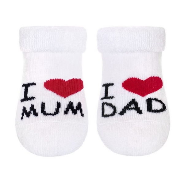 Kojenecké froté bavlněné ponožky I Love Mum &amp; Dad, bílé Velikost koj. oblečení: 56-62 (0-3m)