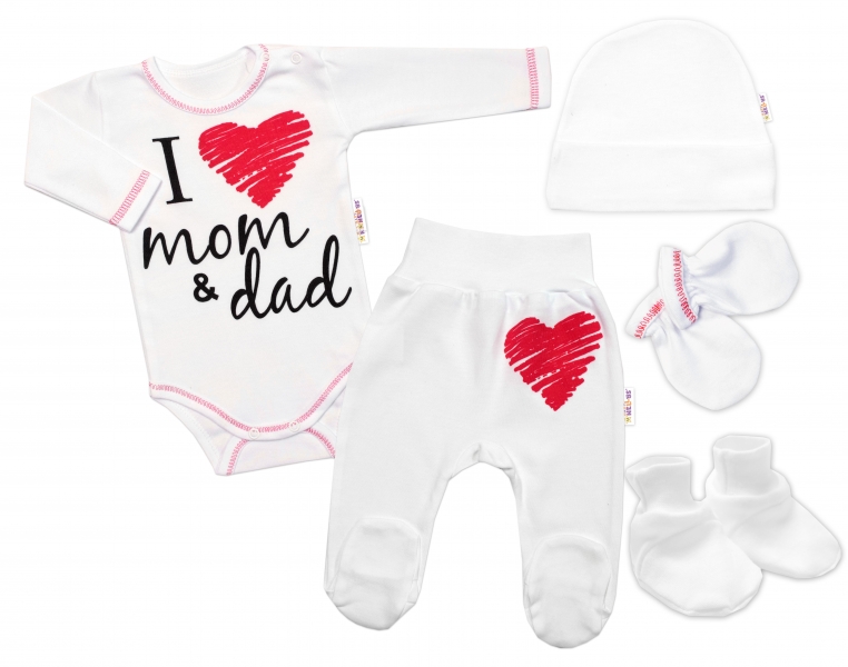 5-ti dílná soupravička do porodnice I love mom &amp; dad, unisex, Baby Nellys Velikost koj. oblečení: 56 (1-2m)